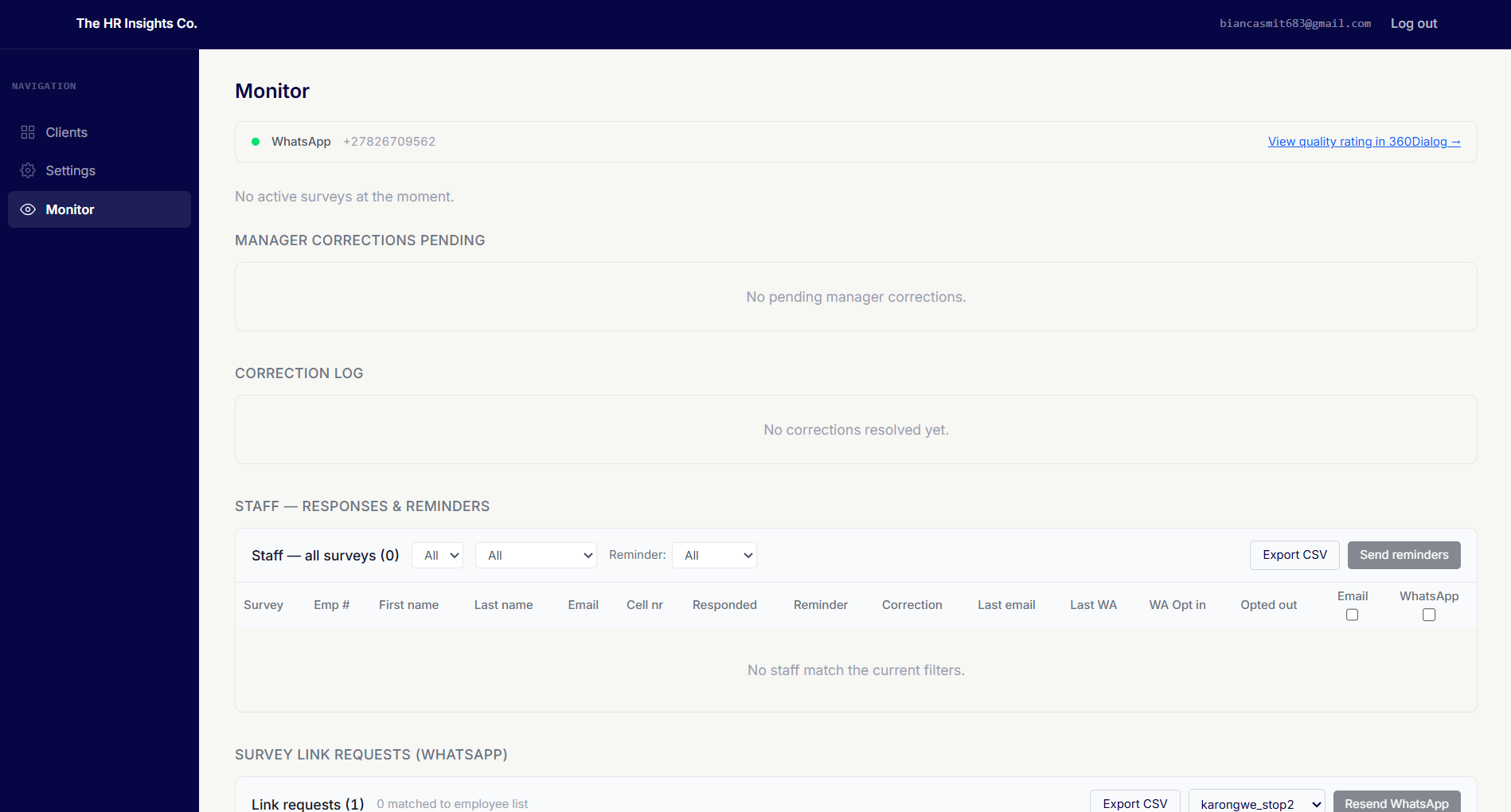 Delivery monitor page showing WhatsApp delivery status